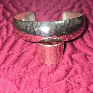 Hammered Silver Cuff Bracelet and Ring Set